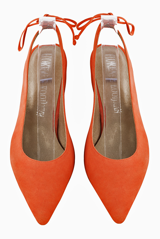 Clementine orange women's slingback shoes. Pointed toe. Flat block heels. Top view - Florence KOOIJMAN